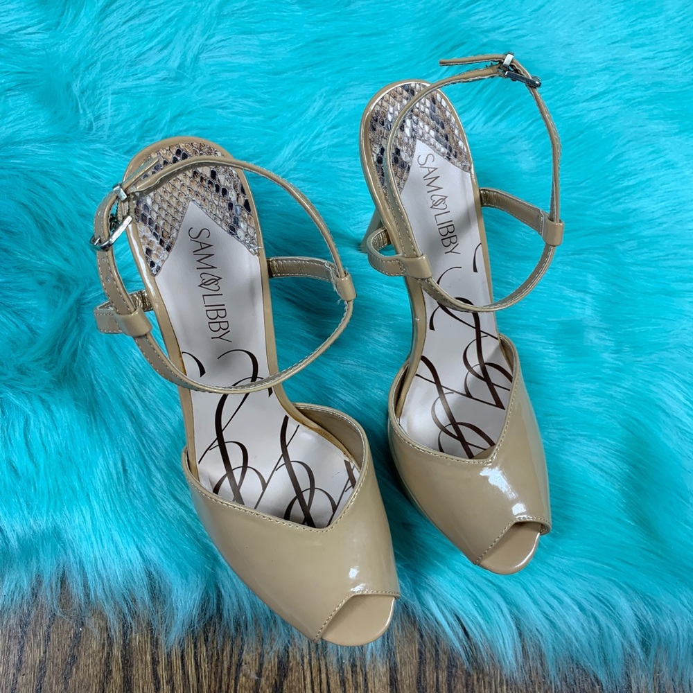 Sam & Libby Margot Peep Toe Nude Platform Heels